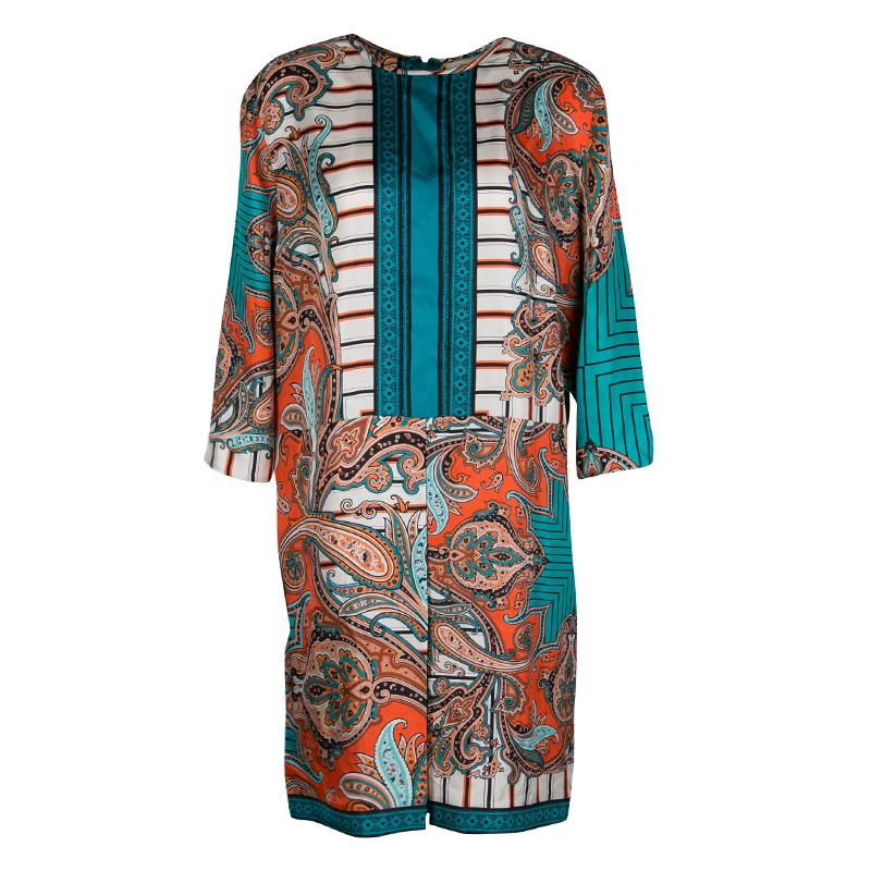 Etro Multicolor Printed Silk Long Sleeve Dress L
