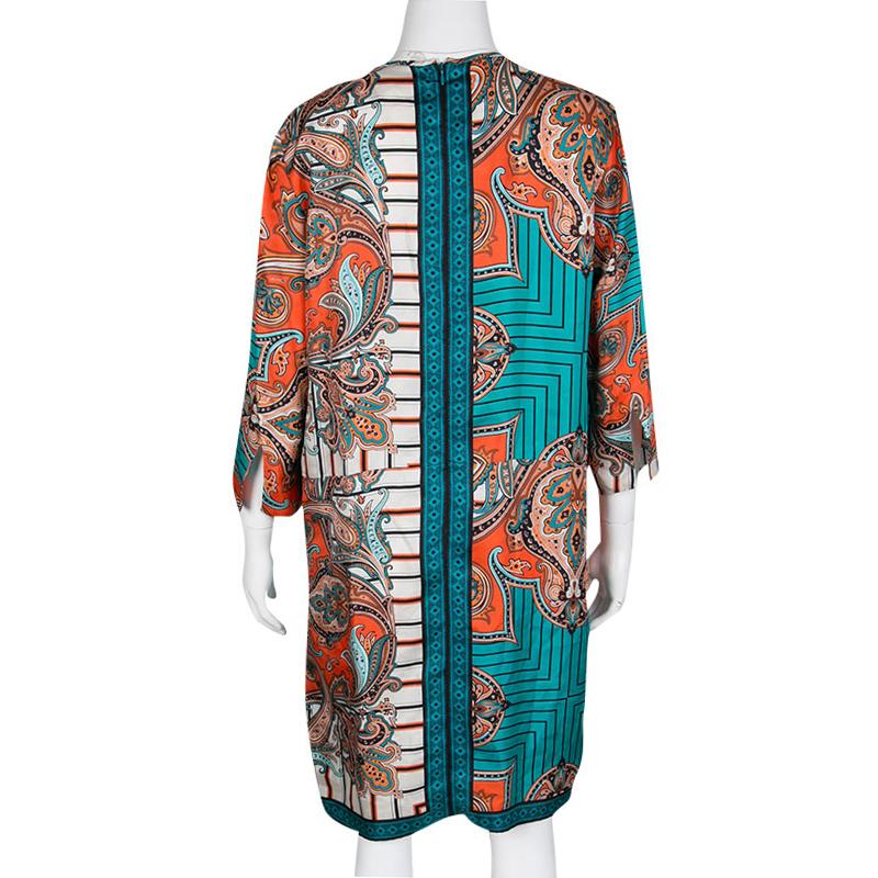 Gray Etro Multicolor Printed Silk Long Sleeve Dress L