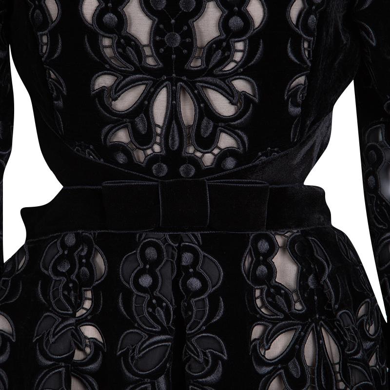 Erdem Black Laser Cutout Detail Embroidered Velvet Franzi Dress M 1