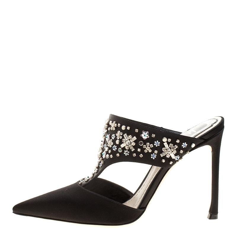 Women's Dior Black Satin Embellished Mule Slides Size 38.5