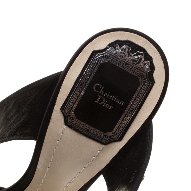 Dior Black Satin Embellished Mule Slides Size 38.5 3