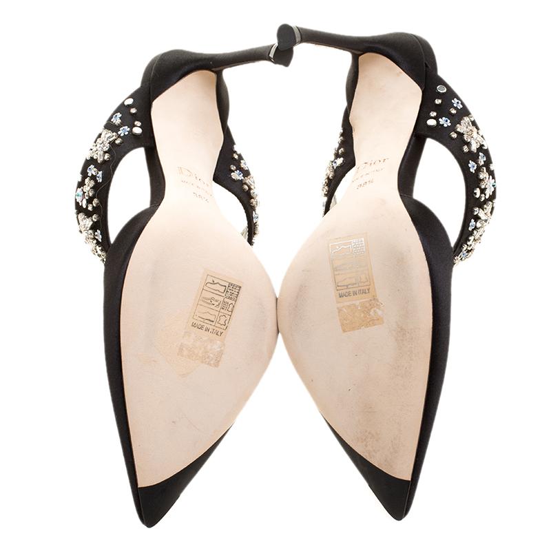 Dior Black Satin Embellished Mule Slides Size 38.5 2