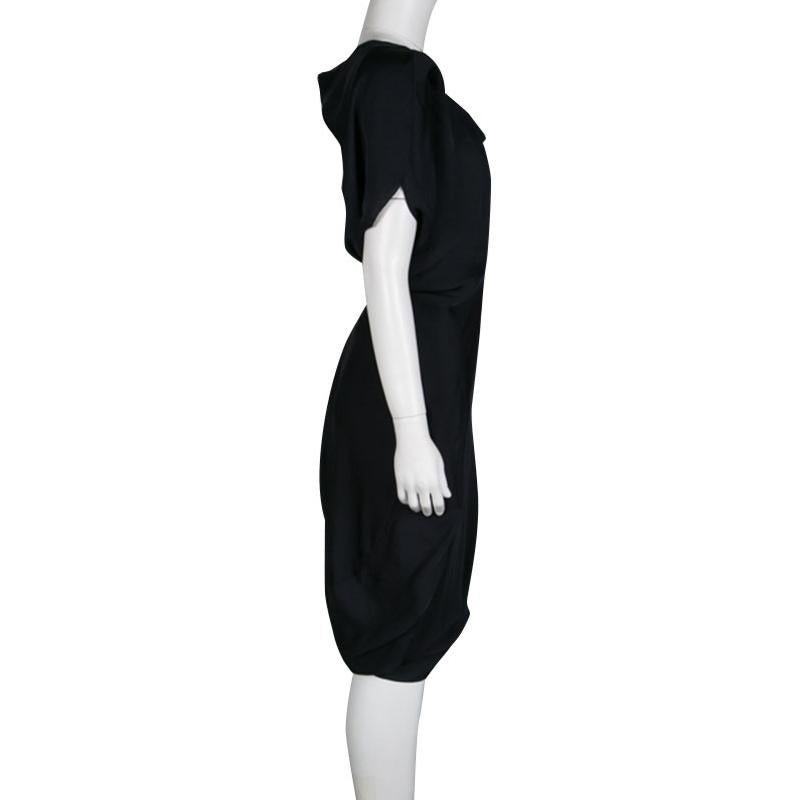 Celine Navy Blue and White Cutout Detail Sleeveless Layered Dress M In Good Condition In Dubai, Al Qouz 2