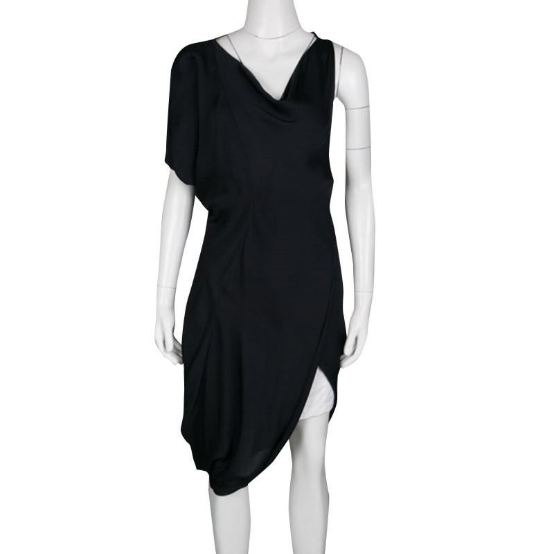 Black Celine Navy Blue and White Cutout Detail Sleeveless Layered Dress M
