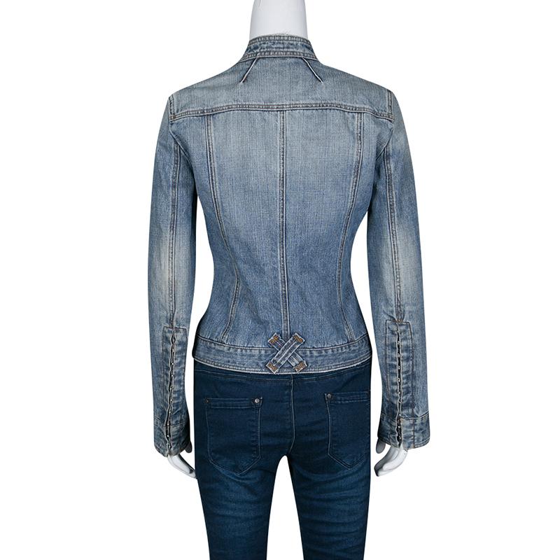 Gray Dolce and Gabbana Blue Faded Effect Distressed Denim Jacket S