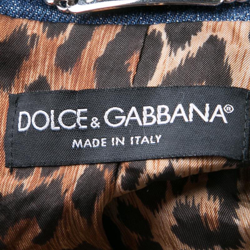 Dolce and Gabbana Blue Faded Effect Distressed Denim Jacket S 1