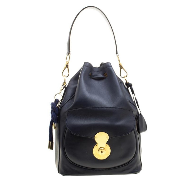 Ralph Lauren Navy Blue Leather Ricky Drawstring Bucket Bag at 1stDibs ...