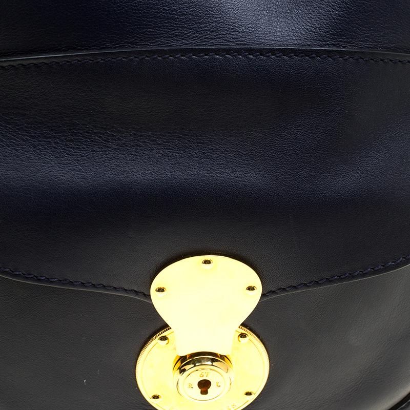 Women's Ralph Lauren Navy Blue Leather Ricky Drawstring Bucket Bag