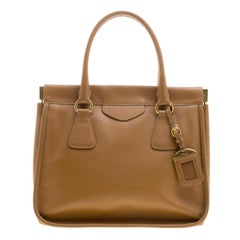 Prada Caramel Saffiano Lux Leather Frame Top Handle Bag