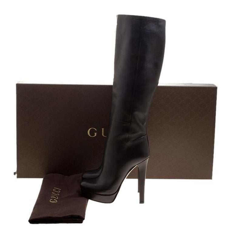 Gucci Black Leather Alexa Platform Knee High Boots Size 38 at 1stDibs
