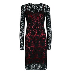 Dolce and Gabbana Black Embroidered Lace Contrast Lined Long Sleeve Dress S