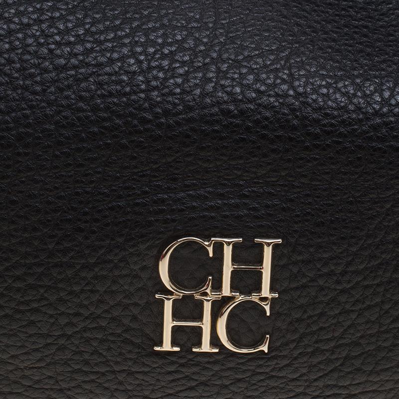 Women's Carolina Herrera Black Pebbled Leather Hobo
