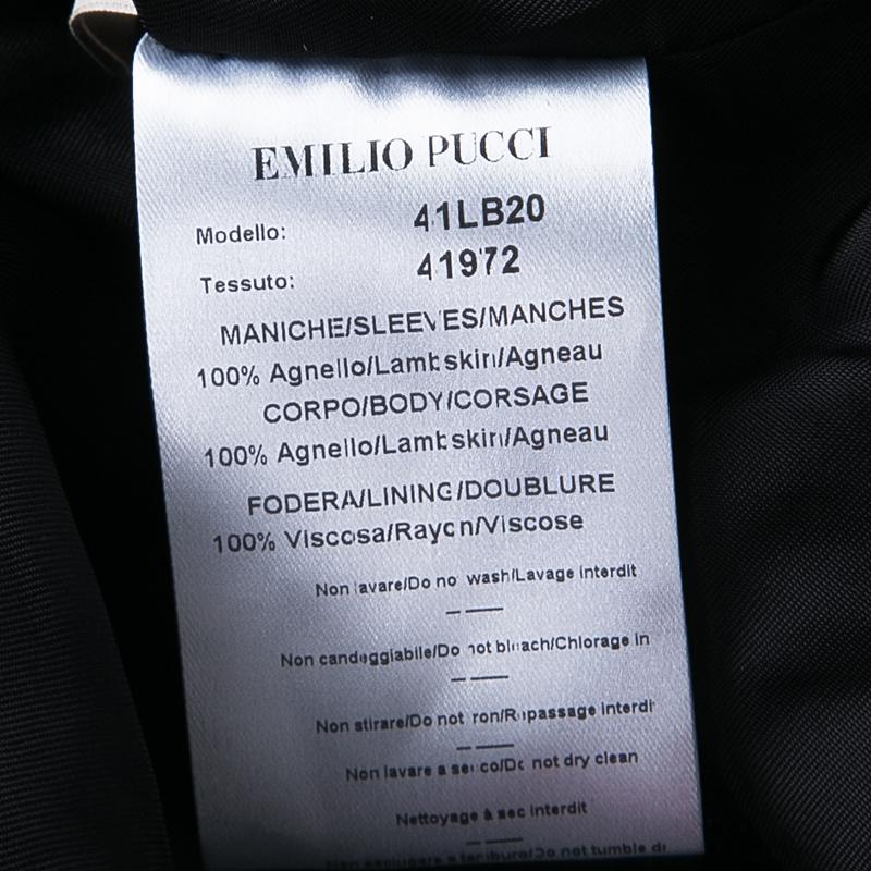 Emilio Pucci Black Lambskin Leather Textured Sleeve Detail Biker Jacket S 2
