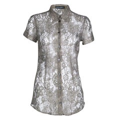 Dolce and Gabbana Khaki Floral Lace Short Sleeve Shirt S