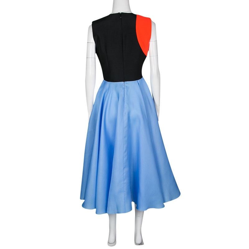 Blue Roksanda Colorblock V-Neck Sleeveless Flared Dress M
