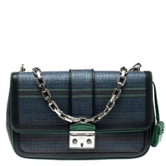 Dior Blue/Green Raffia and Leather Miss Dior Medium Flap Bag