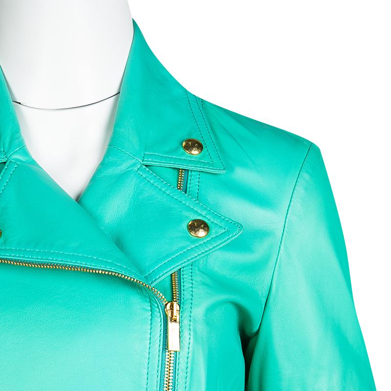 Women's Blumarine Green Lamb Leather Zip Front Jacket M