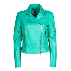 Blumarine Green Lamb Leather Zip Front Jacket M