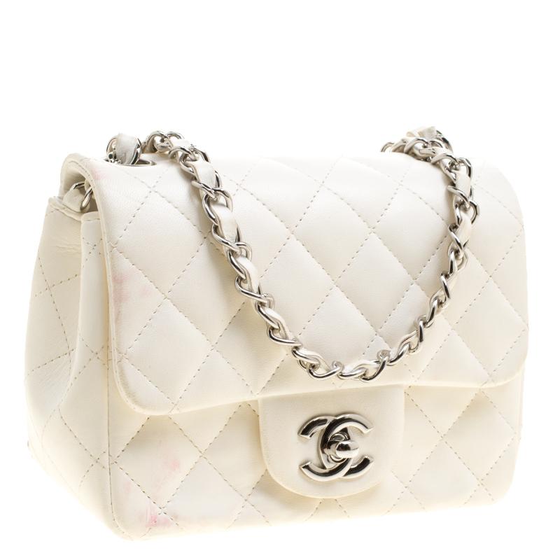 Chanel White Quilted Leather Mini Classic Single Flap Bag 3