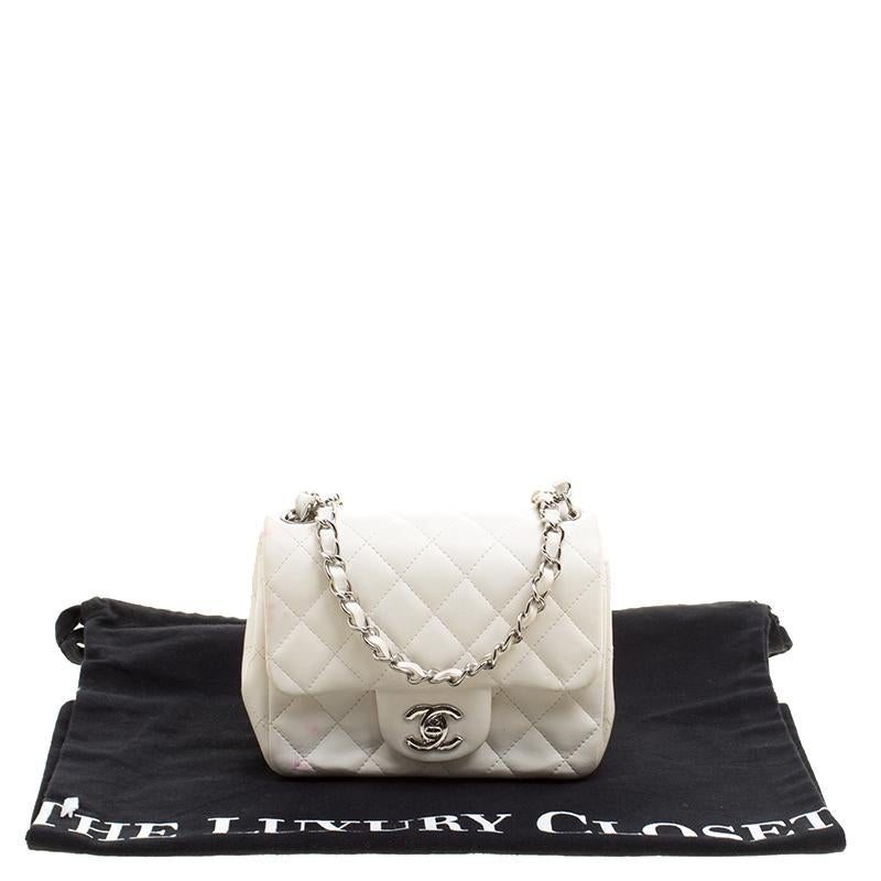 Chanel White Quilted Leather Mini Classic Single Flap Bag 5