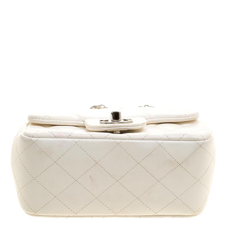Chanel White Quilted Leather Mini Classic Single Flap Bag 2