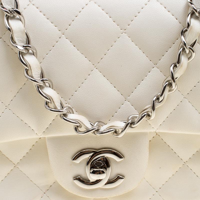 Chanel White Quilted Leather Mini Classic Single Flap Bag 7