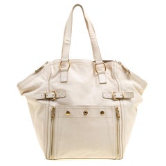 Saint Laurent Paris Off White Leather Medium Downtown Tote