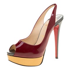 Christian Louboutin Two Tone Patent Leather Lady Peep Toe Slingback Sandals Size