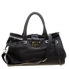 Used Jimmy Choo Black Perforated Leather Rosa Flap Over Tote