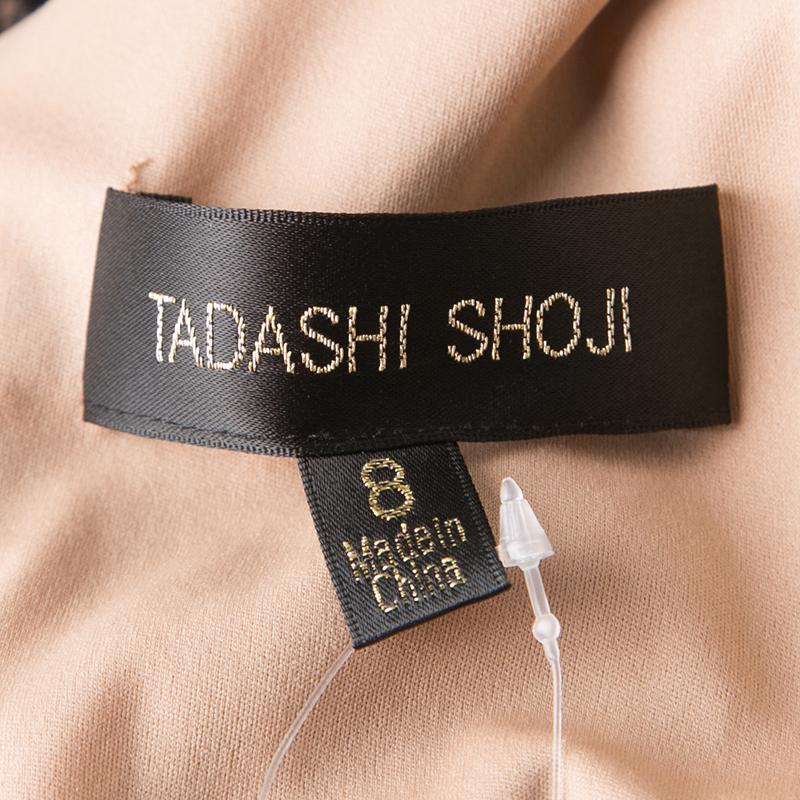 Tadashi Shoji Black and Beige Floral Embroidered Lace Maxi Dress M 1
