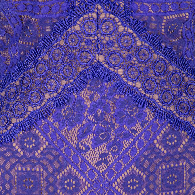Tadashi Shoji Purple and Beige Floral Embroidered Lace Maxi Dress L 1