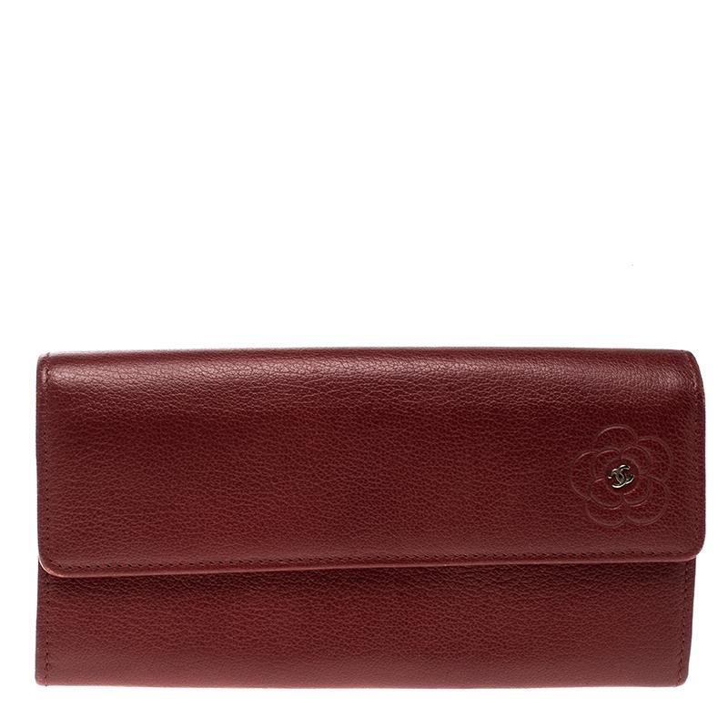 Chanel Red Leather CC Camellia Continental Flap Wallet