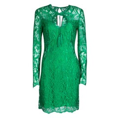 Emilio Pucci Green Embellished Lace Cutout Detail Long Sleeve Dress M