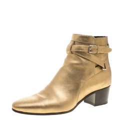 Saint Laurent Paris Gold Leather Wyatt 40 Jodhpur Ankle Boots 38