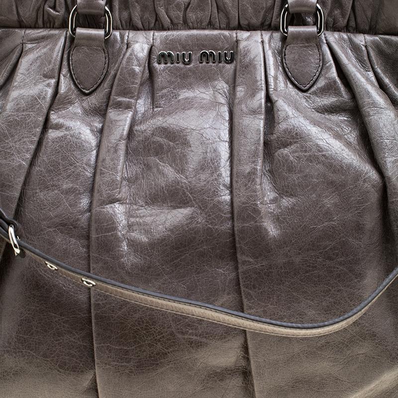 Women's Miu Miu Grey Lux Leather Gathered Tote