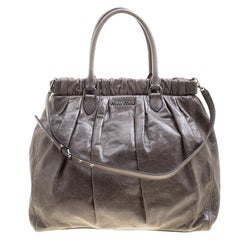 Miu Miu Grey Lux Leather Gathered Tote