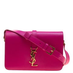 Saint Laurent Fuschia Leather Monogram Université Flap Bag