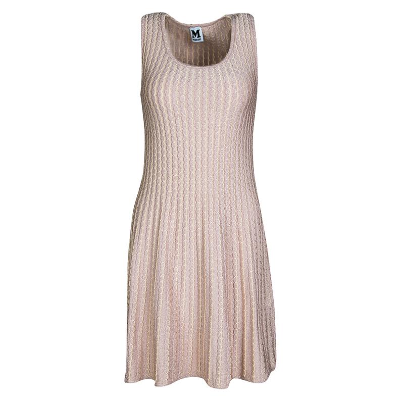 M Missoni Blush Pink Lurex Knit Patterned Dress and Perforated Cardigan Set M In Excellent Condition In Dubai, Al Qouz 2