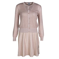 M Missoni Blush Pink Lurex Knit Patterned Dress and Perforated Cardigan Set M