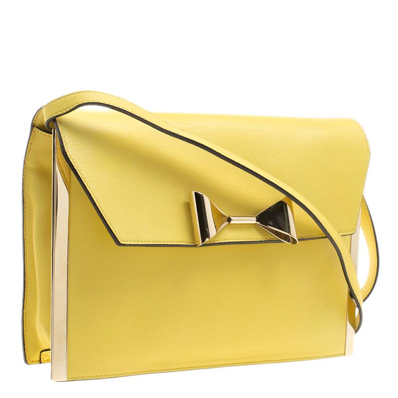 Women's Chloe Yellow Leather Frame Bow Shoulder Bag