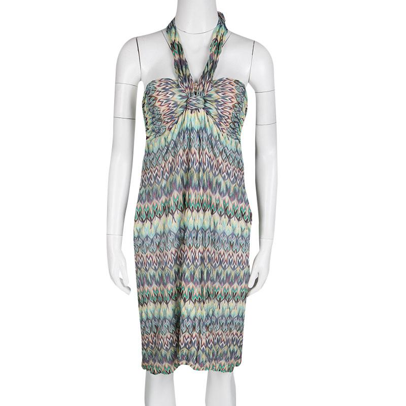 Gray Missoni Multicolor Patterned Knit Halter Dress M