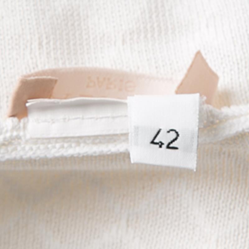 Alaia White Knit Embroidered Chevron Hem Fit and Flare Dress M In Good Condition In Dubai, Al Qouz 2
