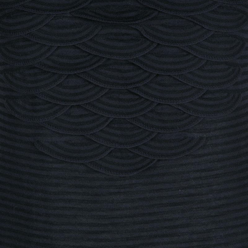 Chanel Navy Blue Striped Jersey Scallop Detail Sleeveless Dress M 1