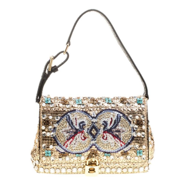 Dolce and Gabbana Gold Embellished Padlock Shoulder Bag at 1stDibs