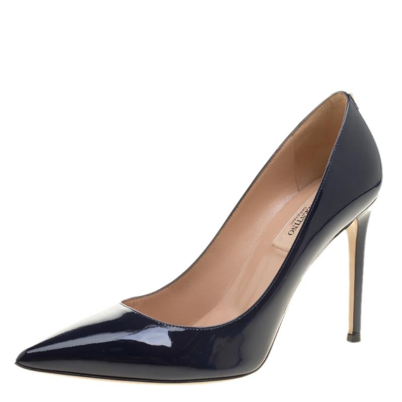 Valentino Blue Patent Leather Pointed Toe Pumps Size 37