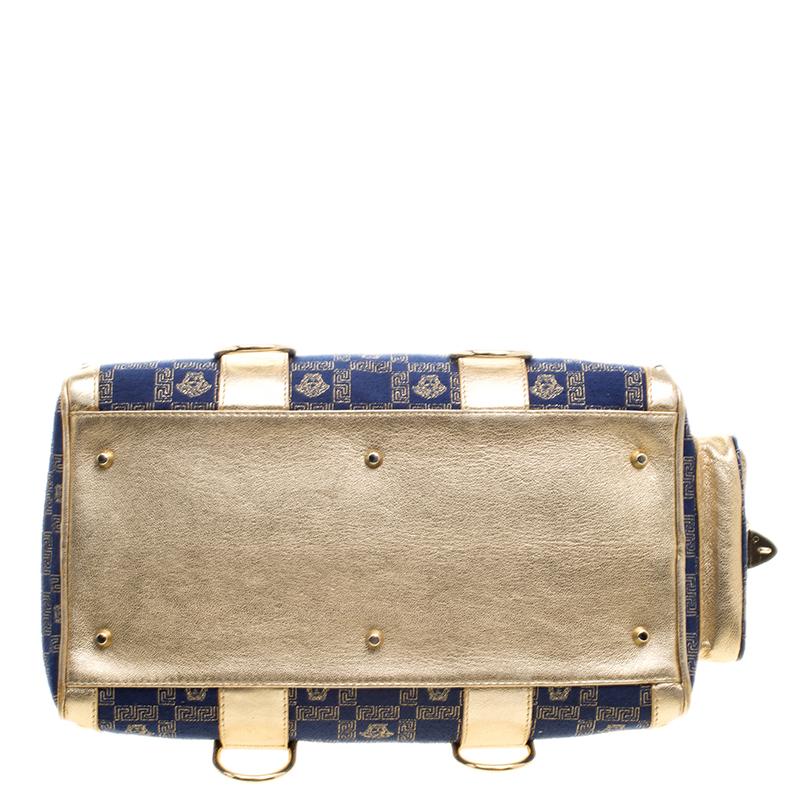 Versace Blue/Gold Fabric and Leather Snap Out Of It Satchel 1
