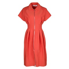 Dior Orange Pleat Detail Zip Front Dress M