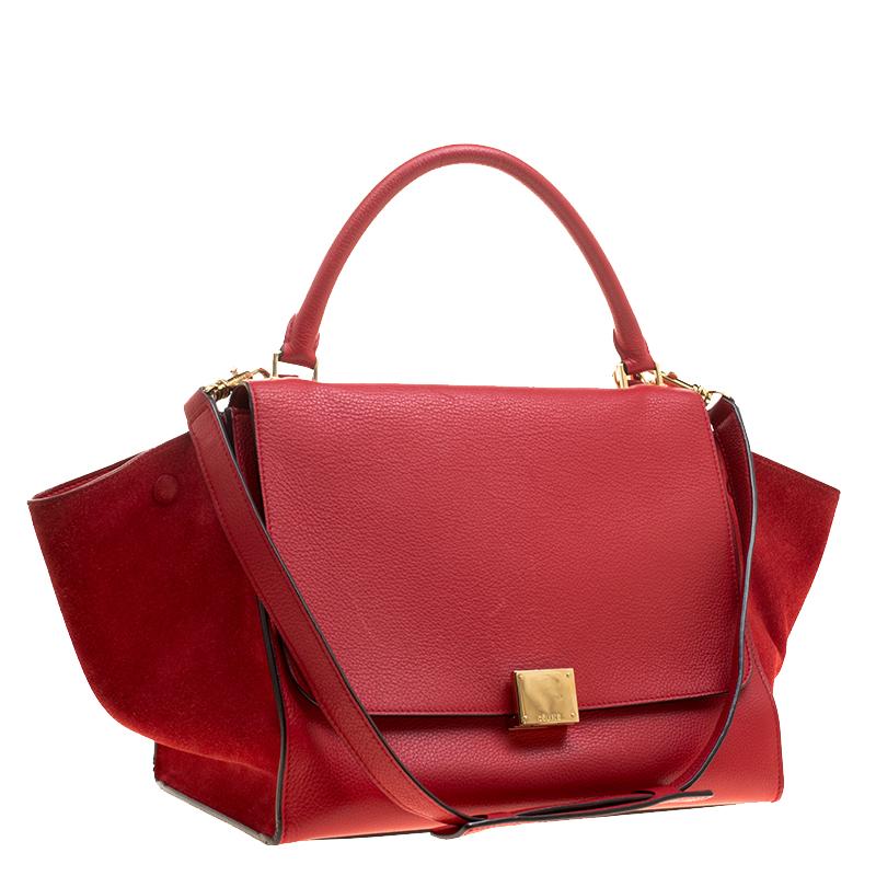 Celine Red Leather and Suede Medium Trapeze Bag 3