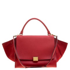 Celine Red Leather and Suede Medium Trapeze Bag