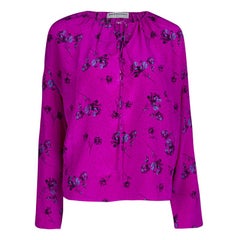 Balenciaga Fuschia Floral Printed Dotted Silk Long Sleeve Blouse M